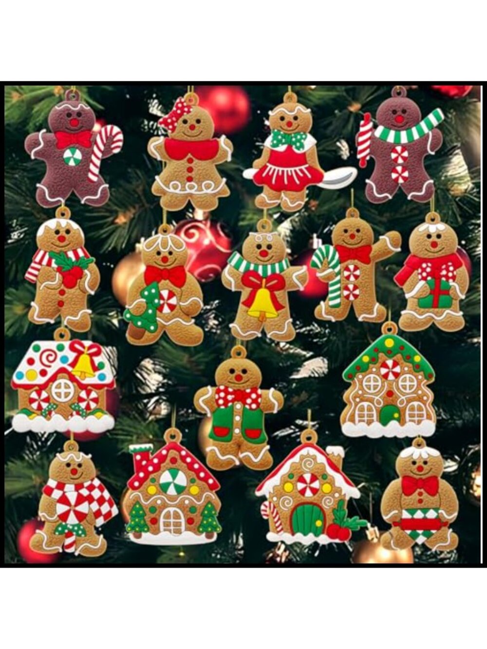 16 PCS Gingerbread Man Ornaments Christmas Tree Hanging Decor PVC